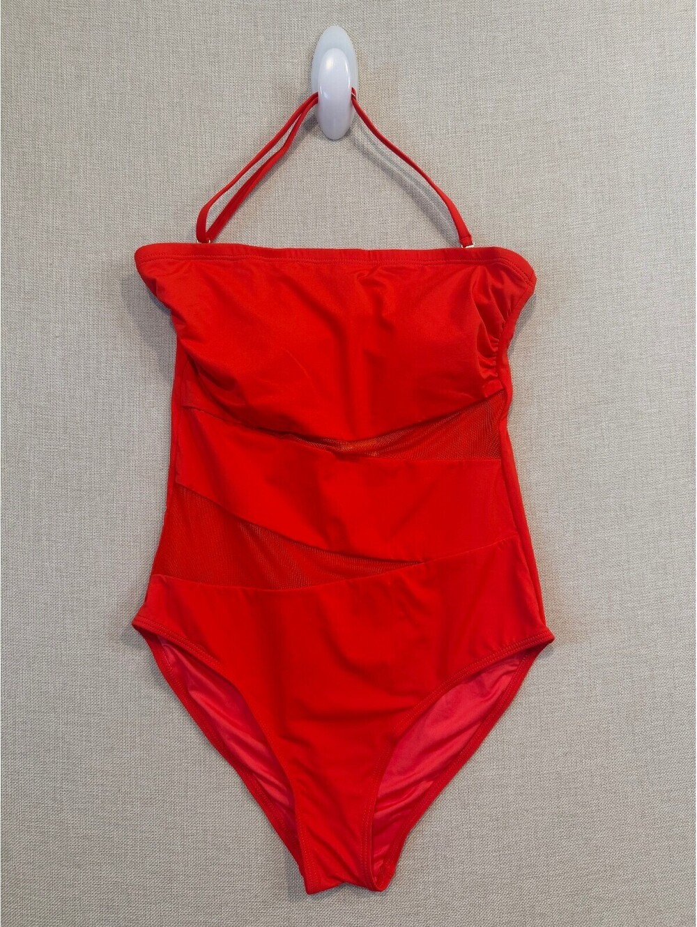 NWT RED Holipick Strapless Swimsuits Bandeau Bathing Suits Mesh Cutout, Small